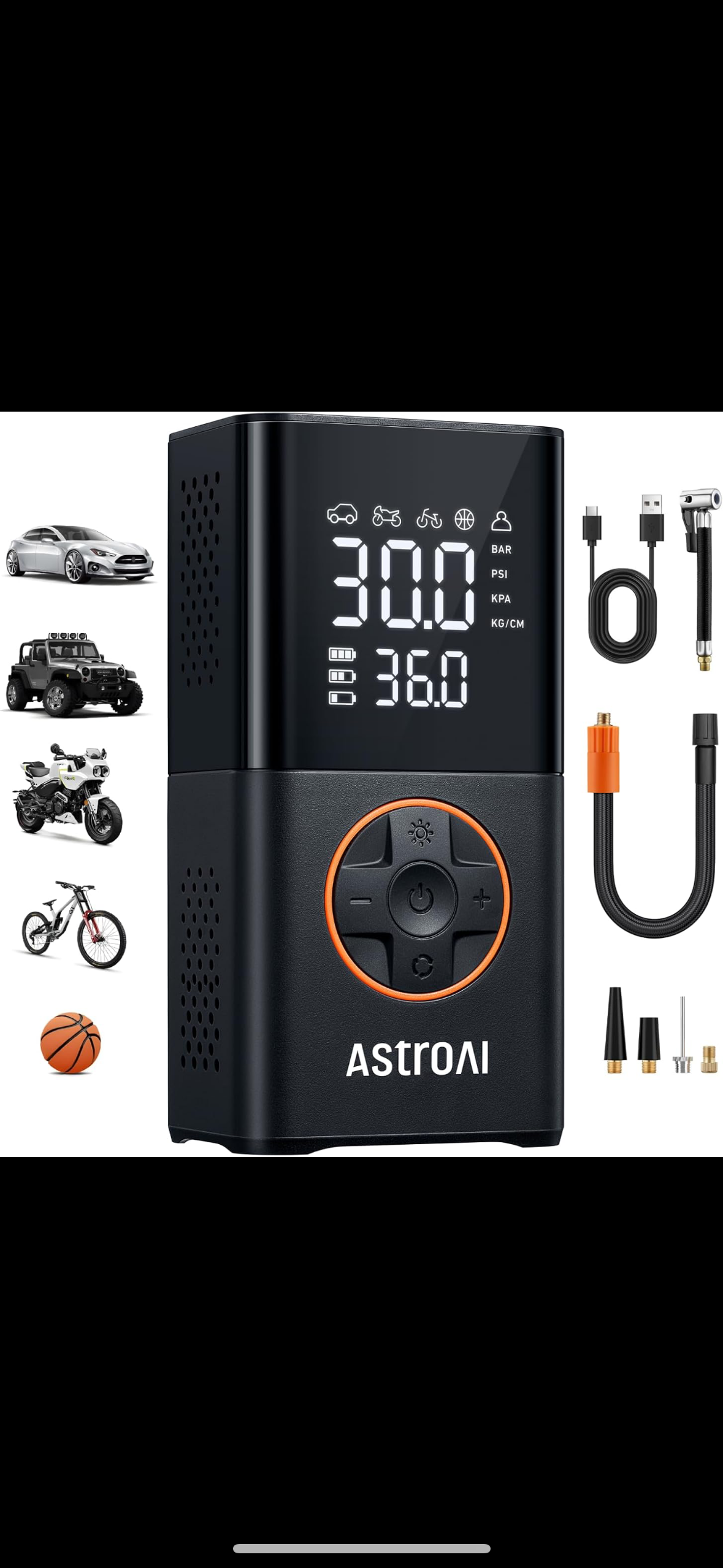 L7 Tire Inflator Portable Air Compressor Cordless Mini Bike Pump with Digital Dual Values Display, 150 PSI Car Tires Air Pump with LED Lights&Pressure Gauge for Auto, Motorcycles, Bikes, Balls