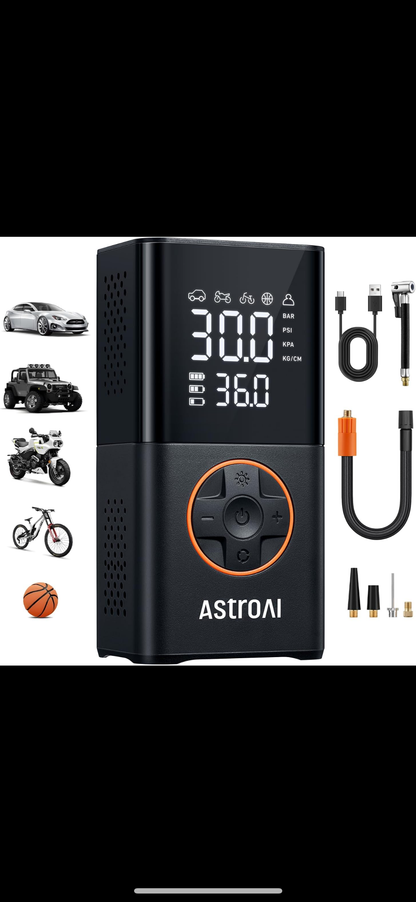 L7 Tire Inflator Portable Air Compressor Cordless Mini Bike Pump with Digital Dual Values Display, 150 PSI Car Tires Air Pump with LED Lights&Pressure Gauge for Auto, Motorcycles, Bikes, Balls
