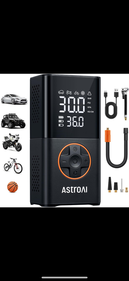 L7 Tire Inflator Portable Air Compressor Cordless Mini Bike Pump with Digital Dual Values Display, 150 PSI Car Tires Air Pump with LED Lights&Pressure Gauge for Auto, Motorcycles, Bikes, Balls