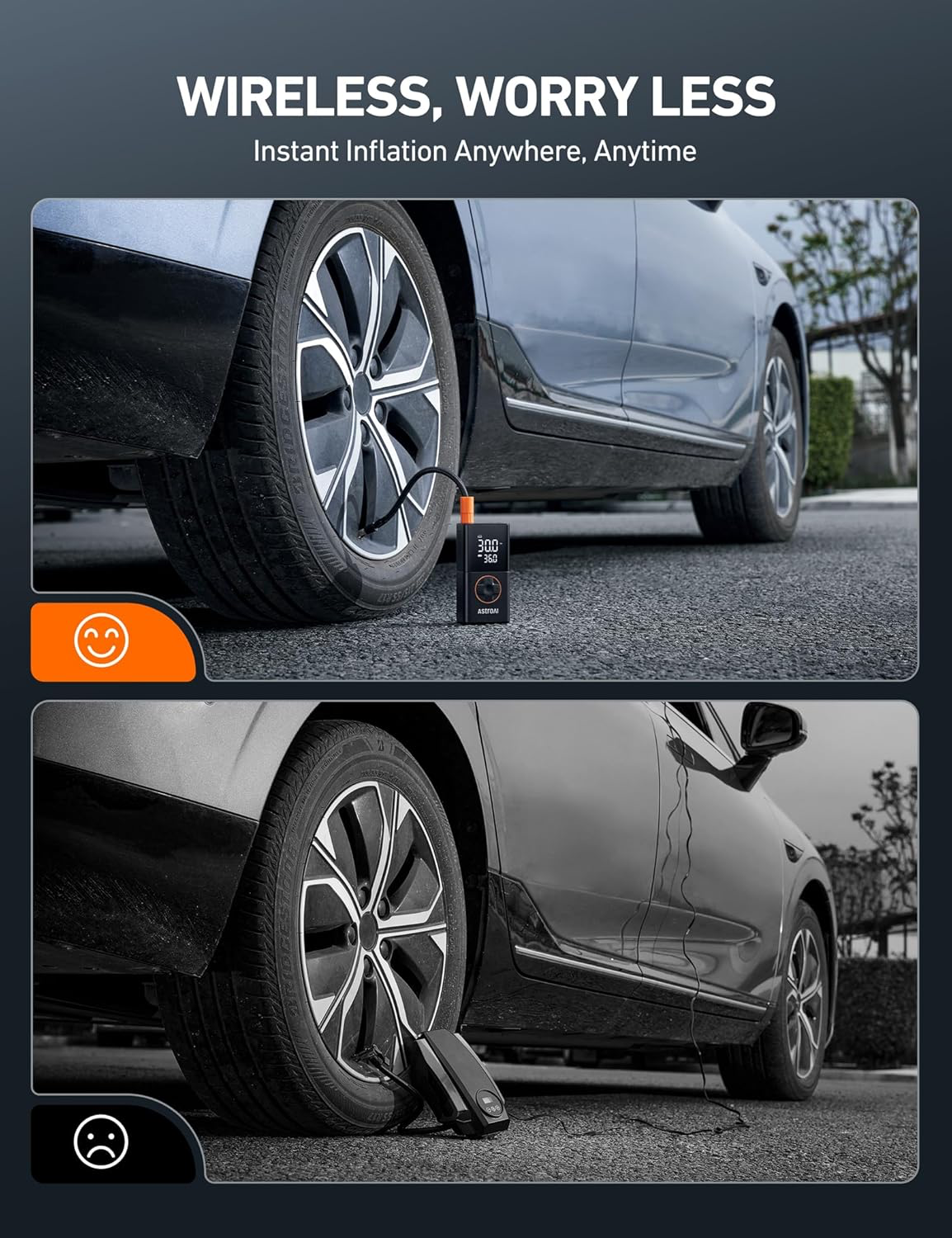 Portable Tire Inflator – 150 PSI Cordless Air Pump with Digital Display & LED