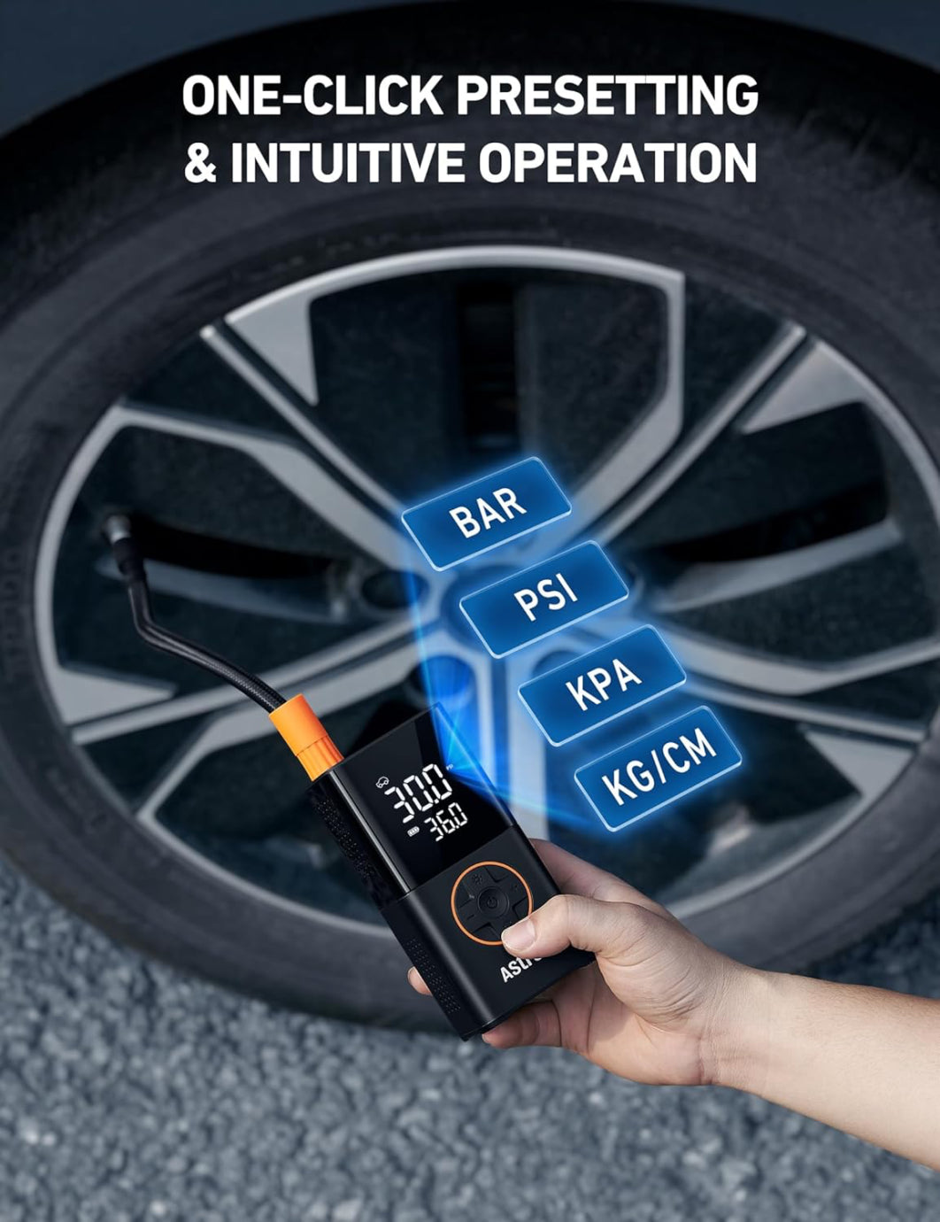 Portable Tire Inflator – 150 PSI Cordless Air Pump with Digital Display & LED